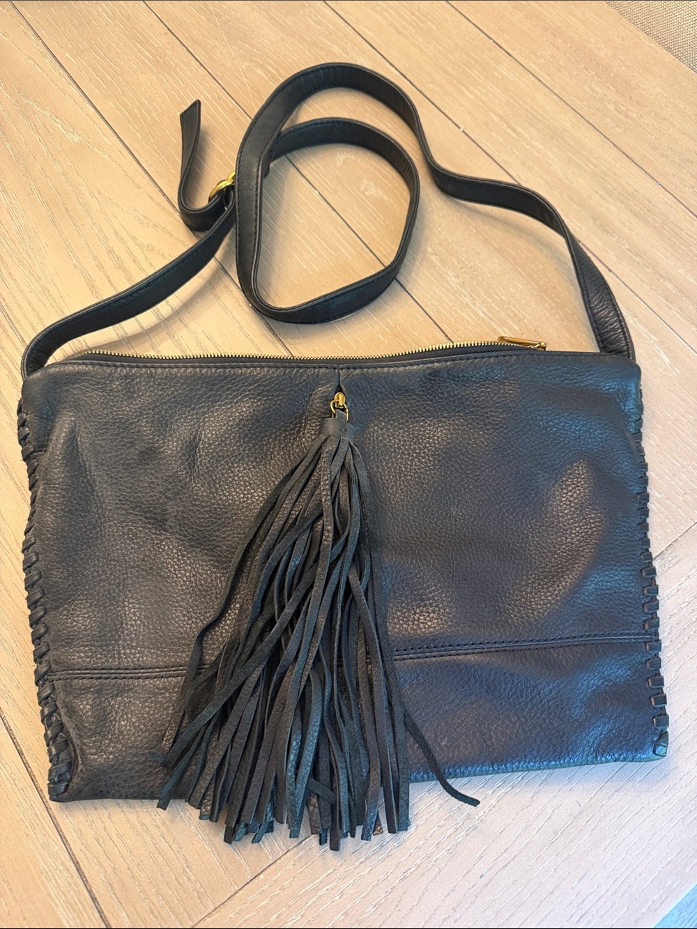 HOBO Black Leather Crossbody with Tassel